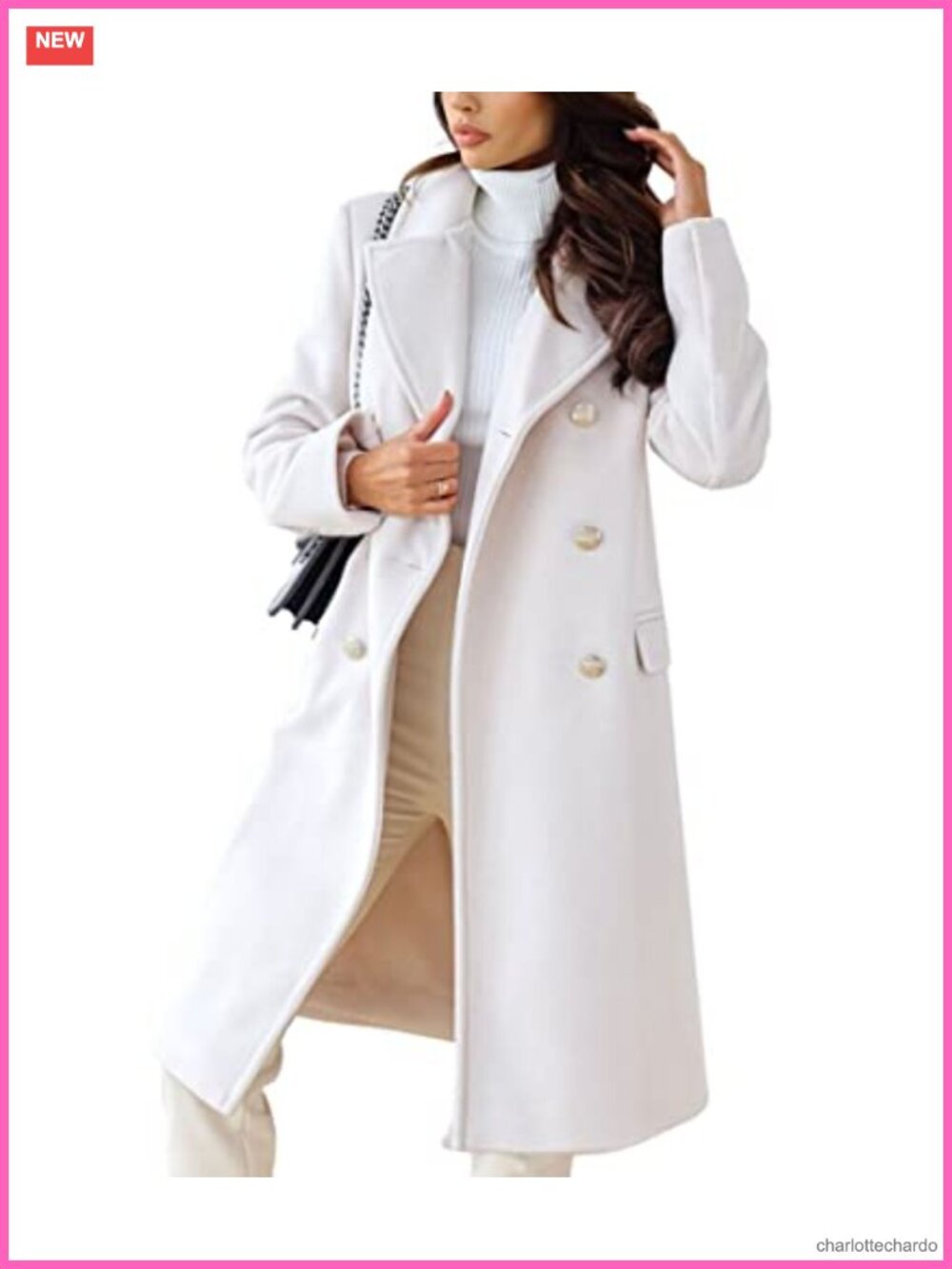 Women's Double Breasted Wool Pea Coat Long Sleeve Notch Lapel Overcoat with